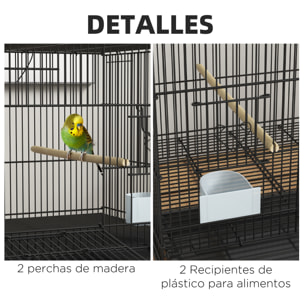 Jaula para Pájaros 77x46x45 cm Jaula Metálica para Aves con Bandeja Extraíble 2 Perchas 2 Comederos para Periquitos Canarios Negro
