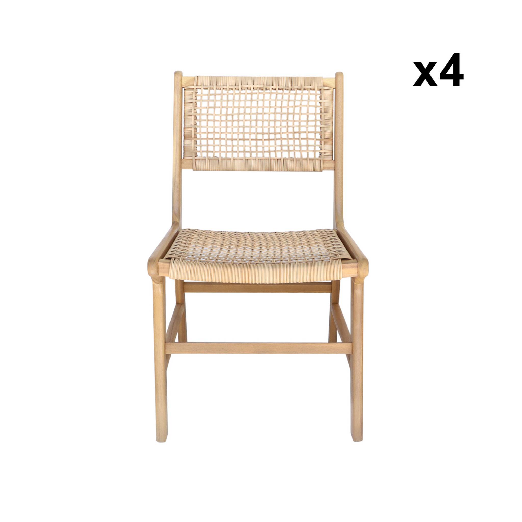 Lot de 4 chaises de jardin Ocara. cannage et bois. L 61 x 51 x 85cm