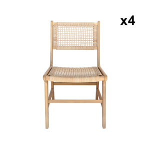 Lot de 4 chaises de jardin Ocara. cannage et bois. L 61 x 51 x 85cm