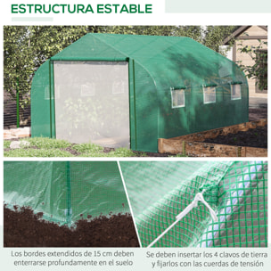 Invernadero de Túnel 3,5x3x2 m Invernadero de Jardín con Puerta y 6 Ventanas Enrollables de Polietileno Metal Galvanizado para Cultivos Plantas Flores Verde