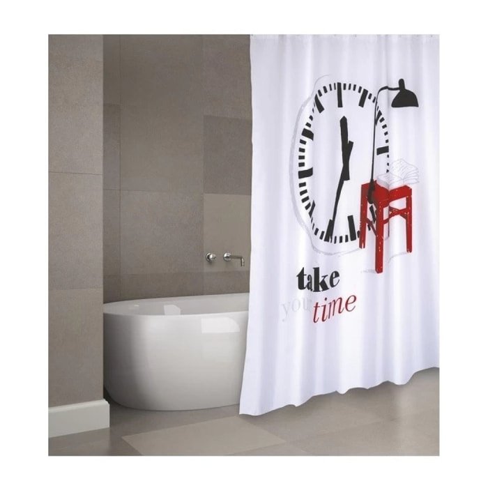 Rideau de douche polyester TAKE YOUR TIME 180x200cm QUALITE PREMIUM - Anneaux inclus MSV