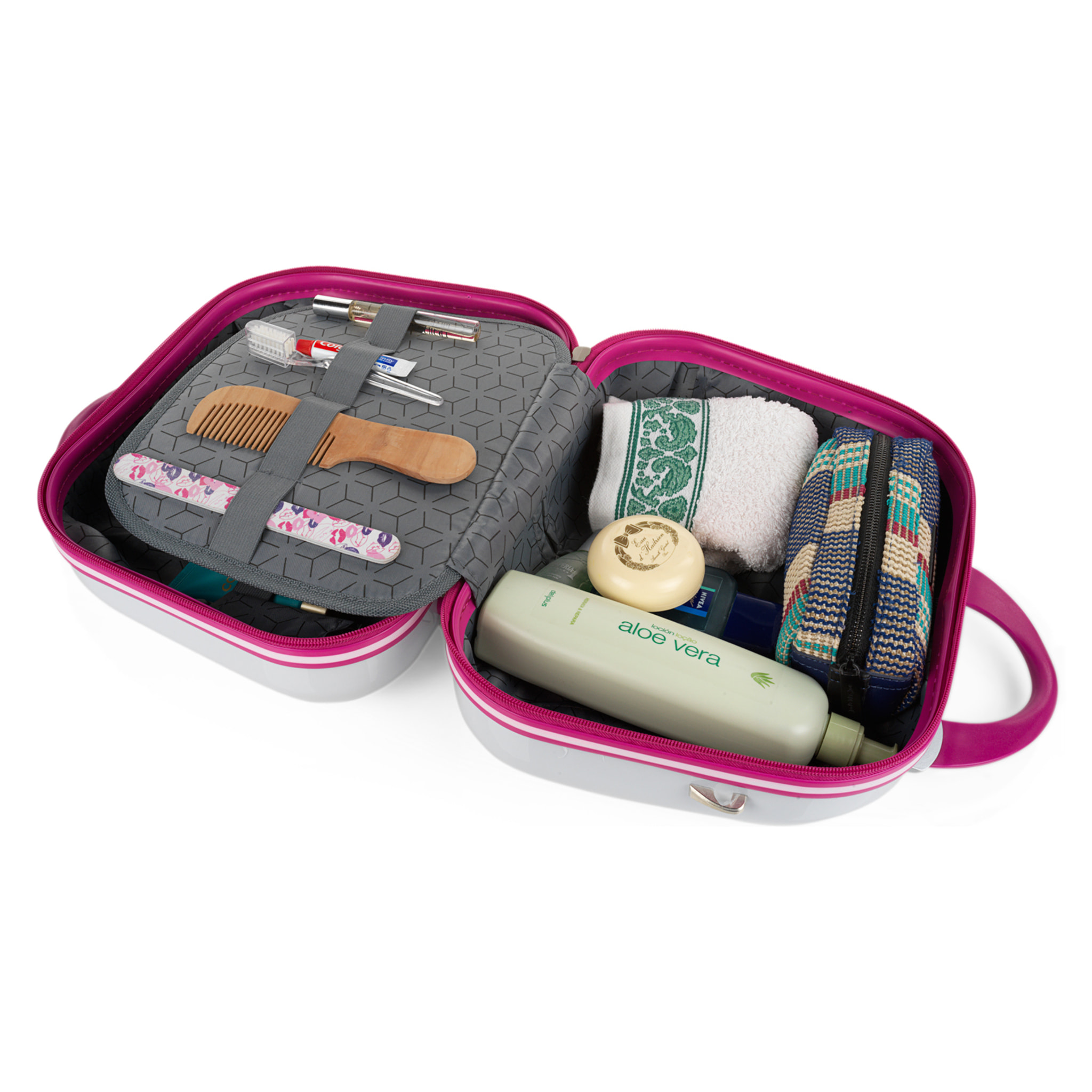 Juego De Maletas Pc Itaca Base Blanco/Fucsia Blanco Dots