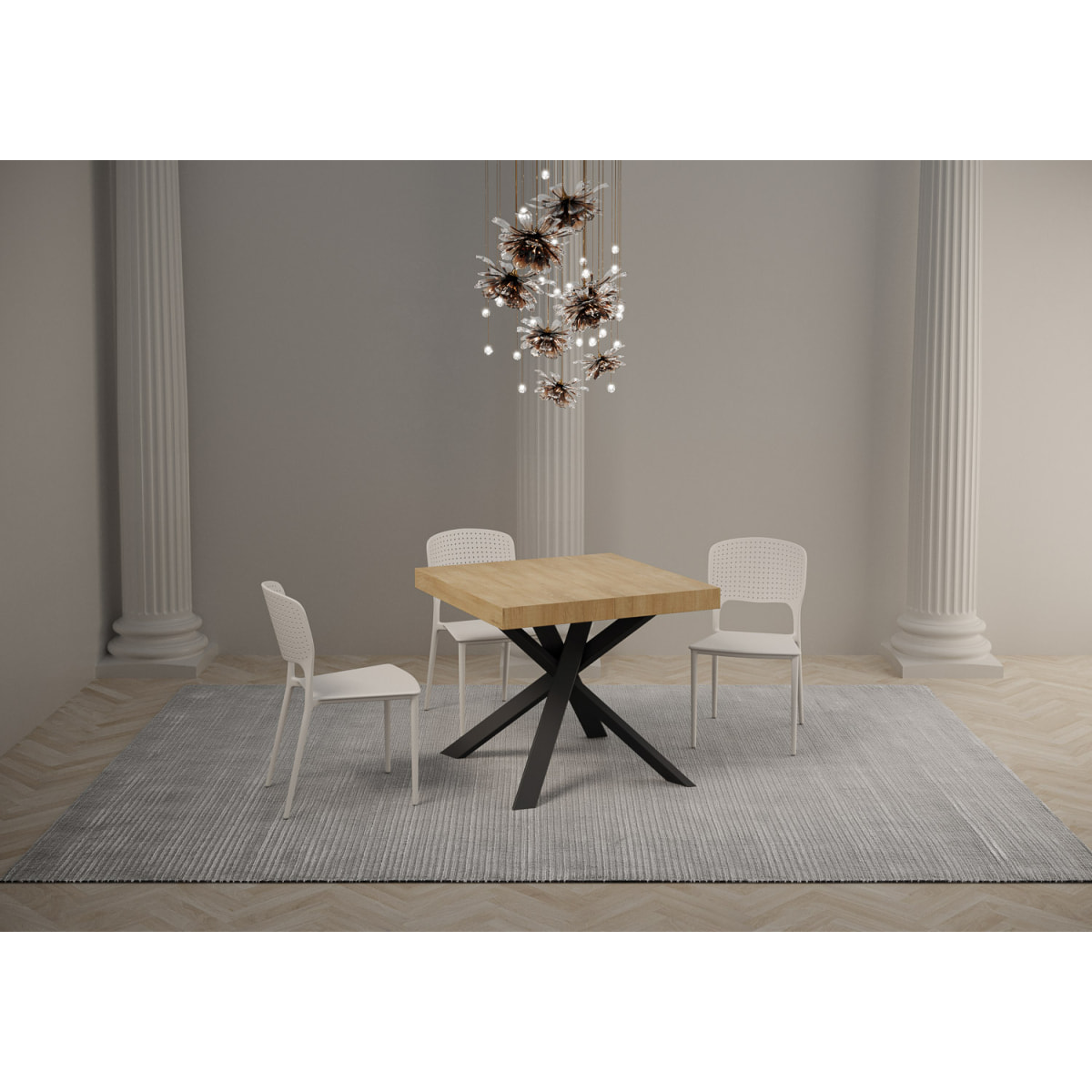 Mesa extensible 90x90/194 cm Clerk Premium tapa Roble Natural patas Antracita