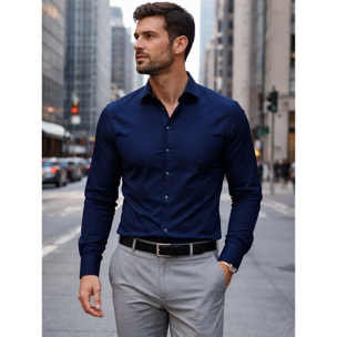 Camicia Uomo 1 Bottone Francese Slim Satin Unito Blu