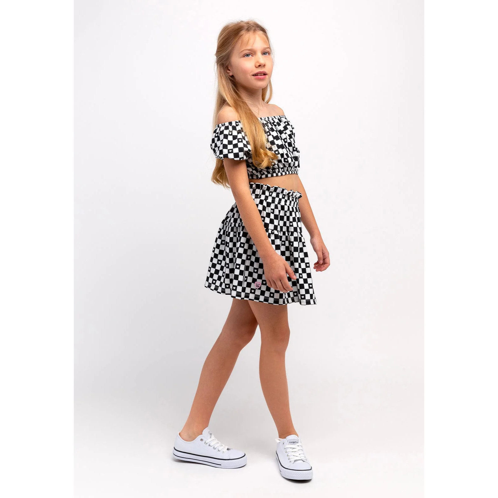 Girl's Black Checkerboard Skirt