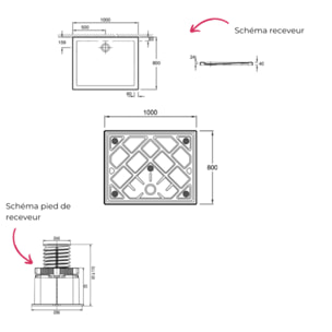 Receveur de douche 100 x 80 Gaspard rectangle céramique avec kit de réhausse