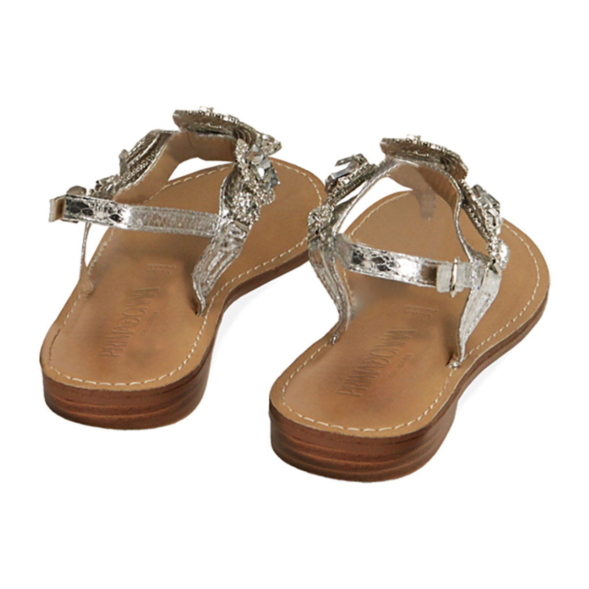 Sandalias planas plateadas con estampado de víbora