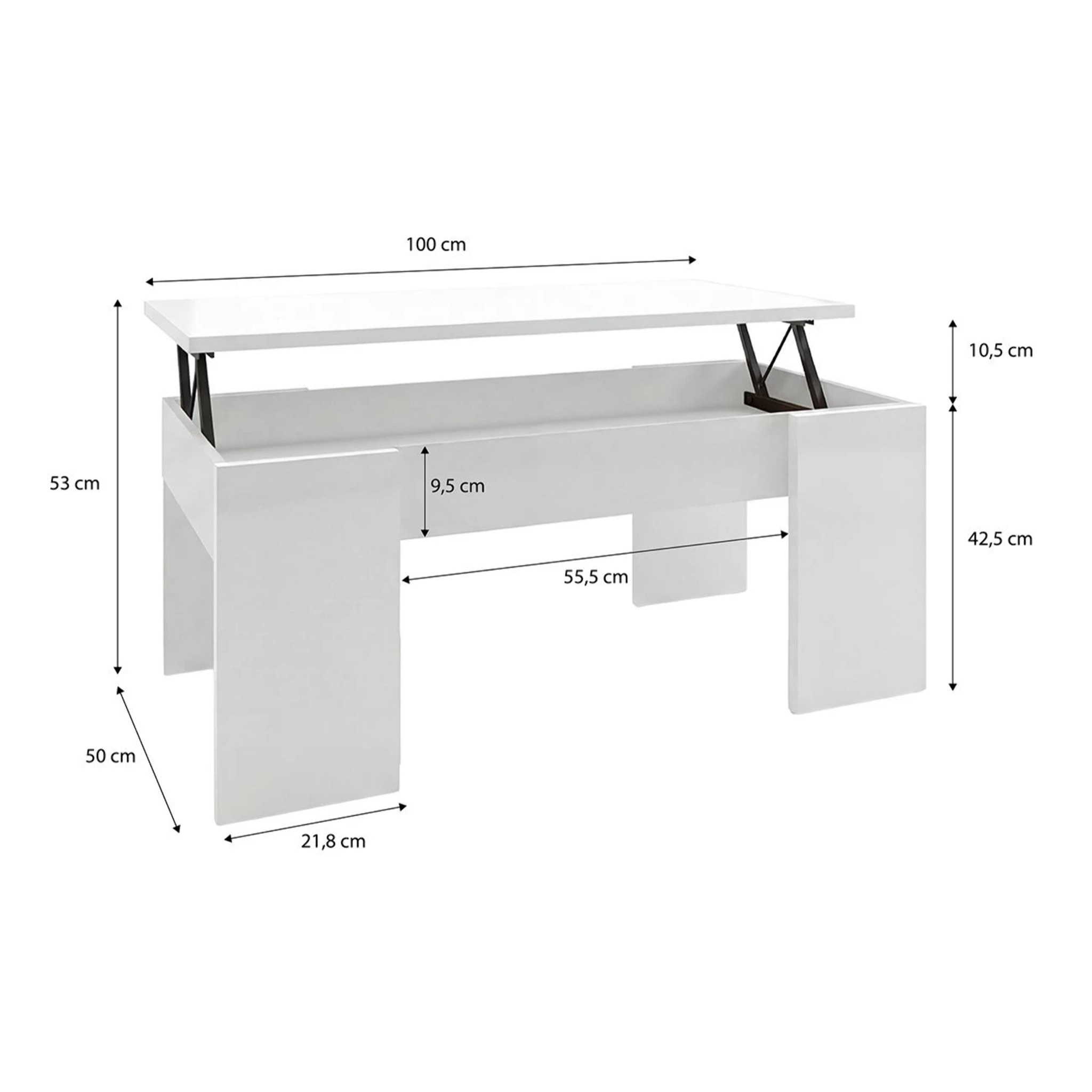 Mesa de centro elevable con almacenaje en blanco artik 100x45-56 cm Vita Blanco Artik (Blanco Mate)