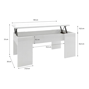 Mesa de centro elevable con almacenaje en blanco artik 100x45-56 cm Vita Blanco Artik (Blanco Mate)