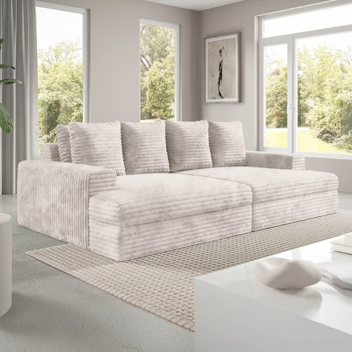 CAMELIA - Canapé 3 places en velours côtelé épais écru