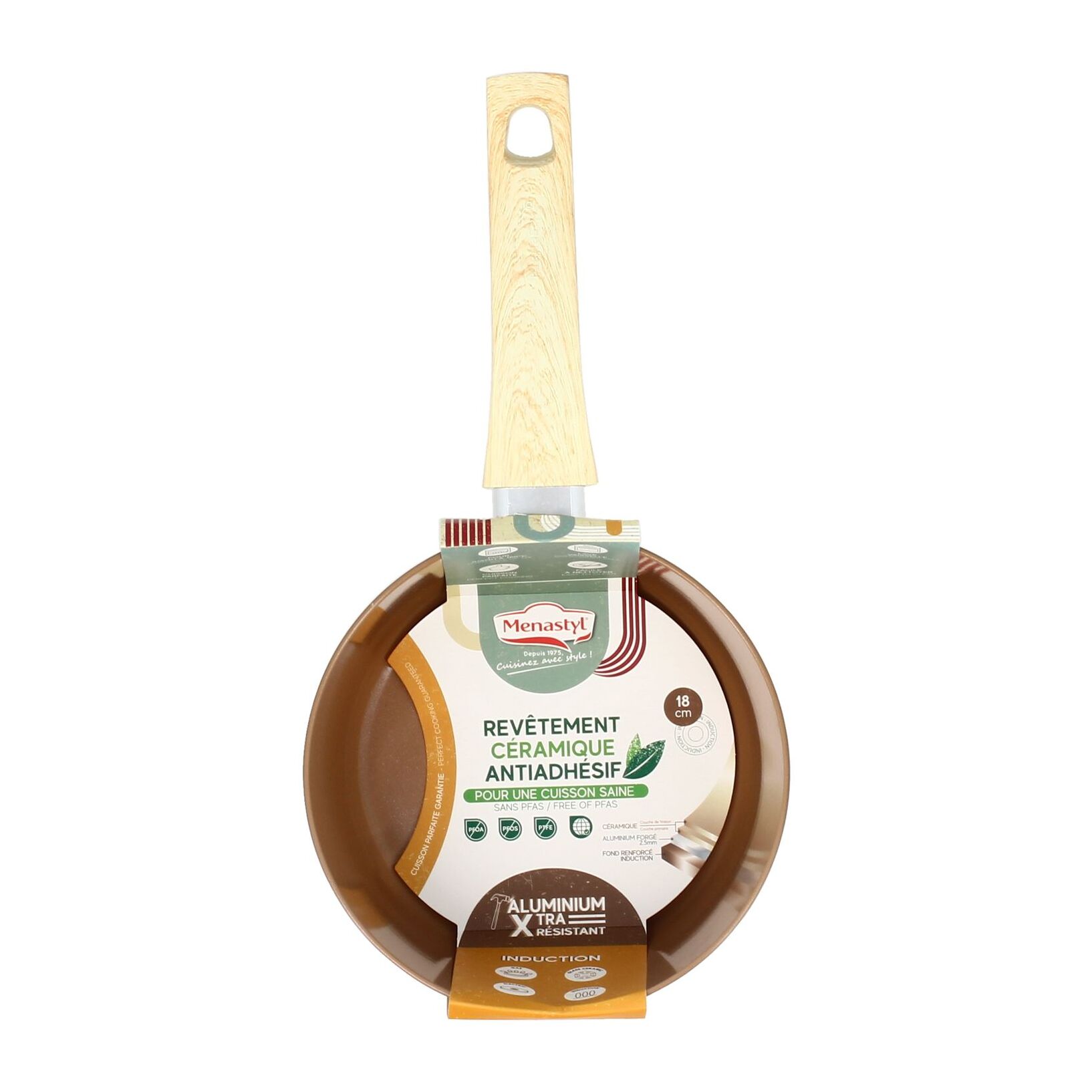Casserole 18cm avec revêtement céramique noisette - tous feux COLORAMA