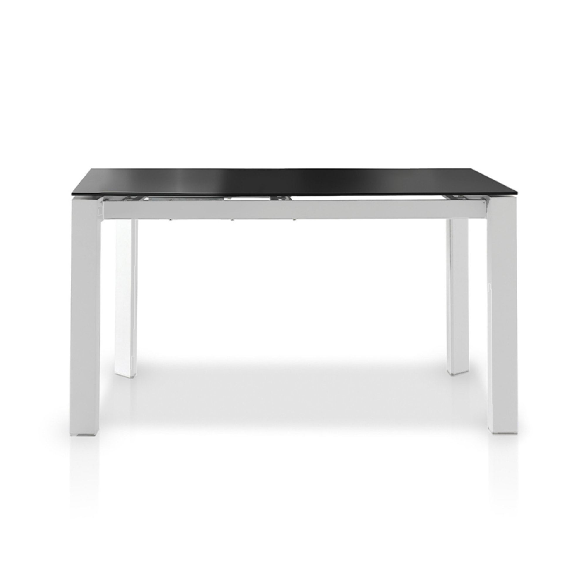 Mesa extensible – Cristal negro y patas blancas
