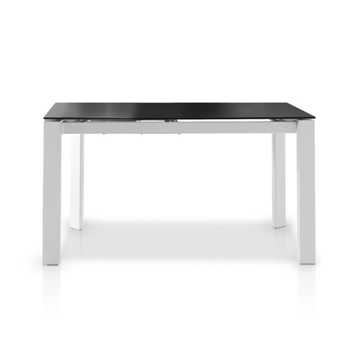 Mesa extensible – Cristal negro y patas blancas