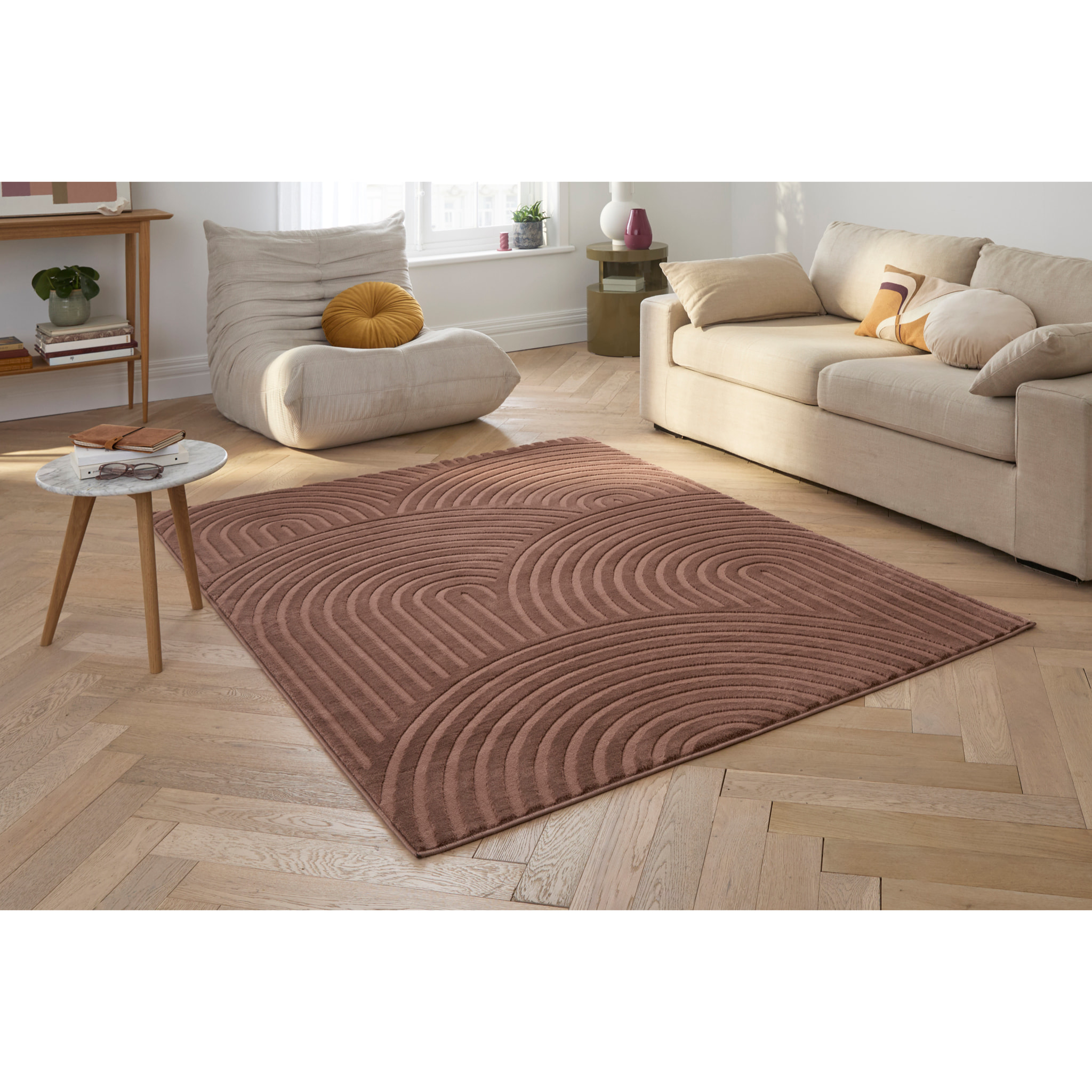 BIANCA - Tapis arc en ciel mocca avec poils longs en relief