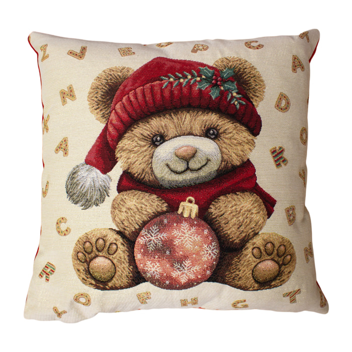 COPPIA CUSCINI ARREDO JACQUARD SFODERABILI 43X43 CM DISEGNO ORSACCHIOTTO