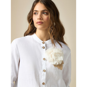 Oltre - Camisa de lino con broche - Blanco