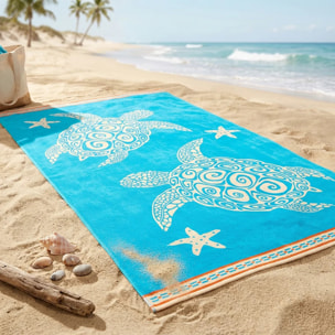 Serviette de plage éponge velours Jacquard - Caraz - 100x175cm - 470g/m²