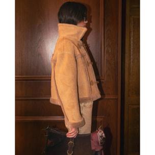 Chaqueta corta de mujer efecto piel vuelta de mujer