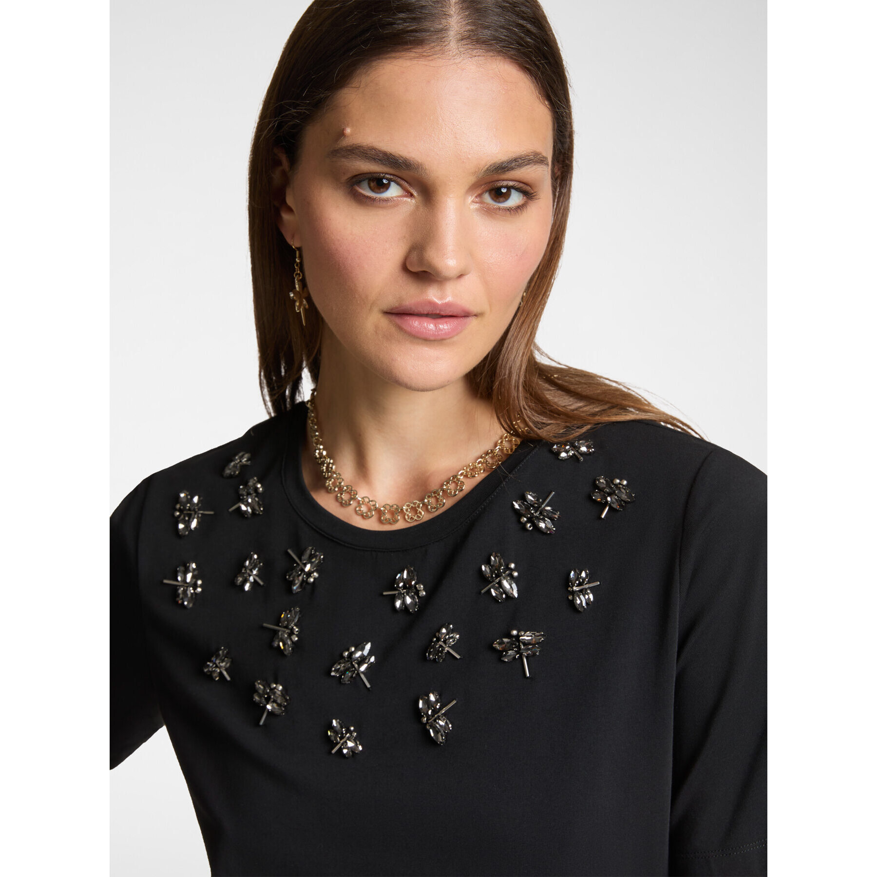 Elena Mirò - Camiseta con bordado de libélulas - Negro