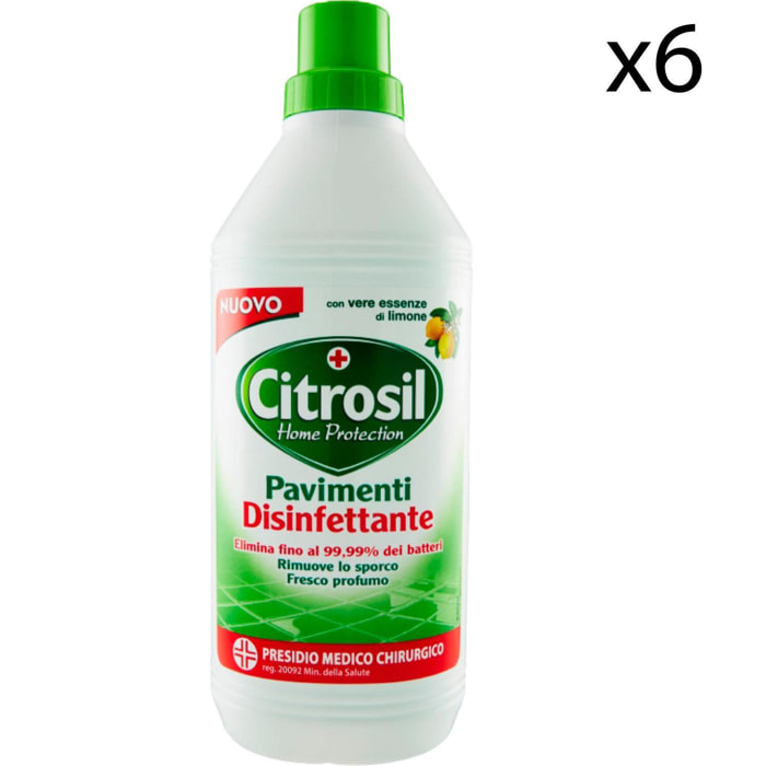 6x Citrosil Detergente Pavimenti Disinfettante con Essenze di Limone Presidio Medico Chirurgico - 6 Flaconi da 900ml