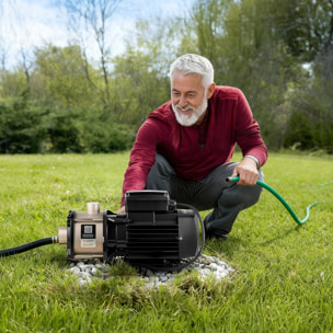 Bomba de agua de 750W con caudal máximo de 56L/min y altura de bombeo hasta 54m, diseñada para aguas claras, con carcasa resistente de acero inoxidable, funcionamiento silencioso, instalación sencilla y bajo mantenimiento - GREENCUT BA750C