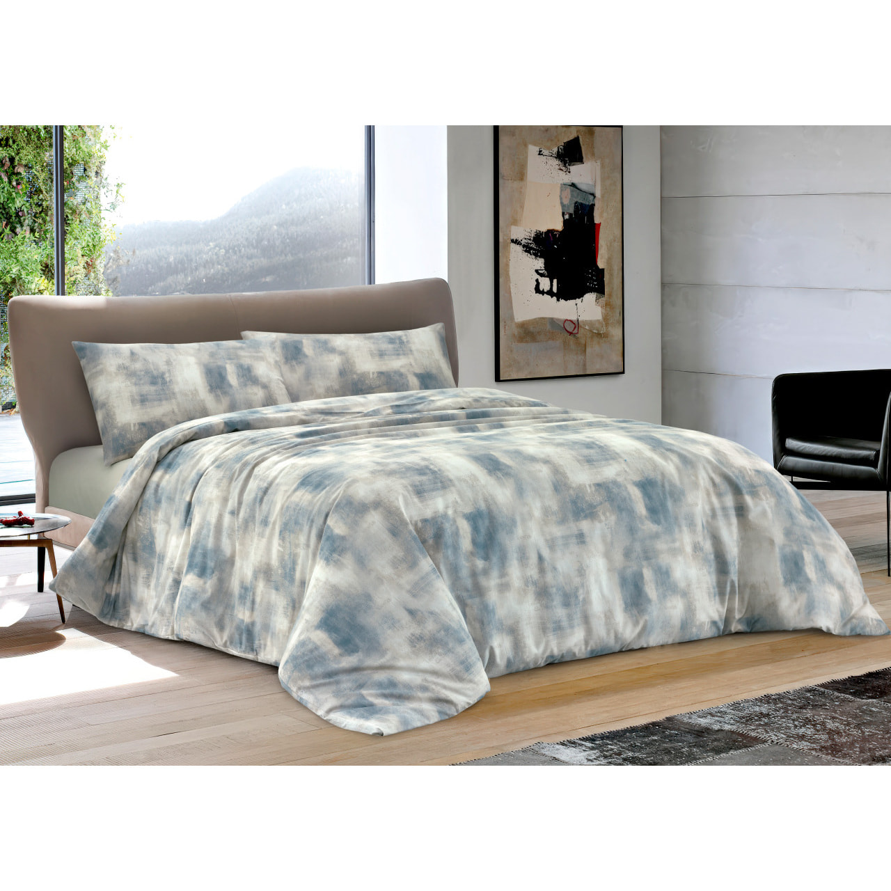 Copripiumino 100% Cotone Disegno Nebula Ottanio