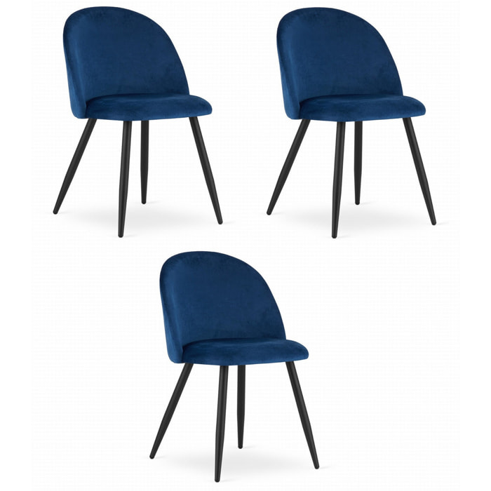 Set di 3 sedie imbottite Bello in velluto blu e metallo