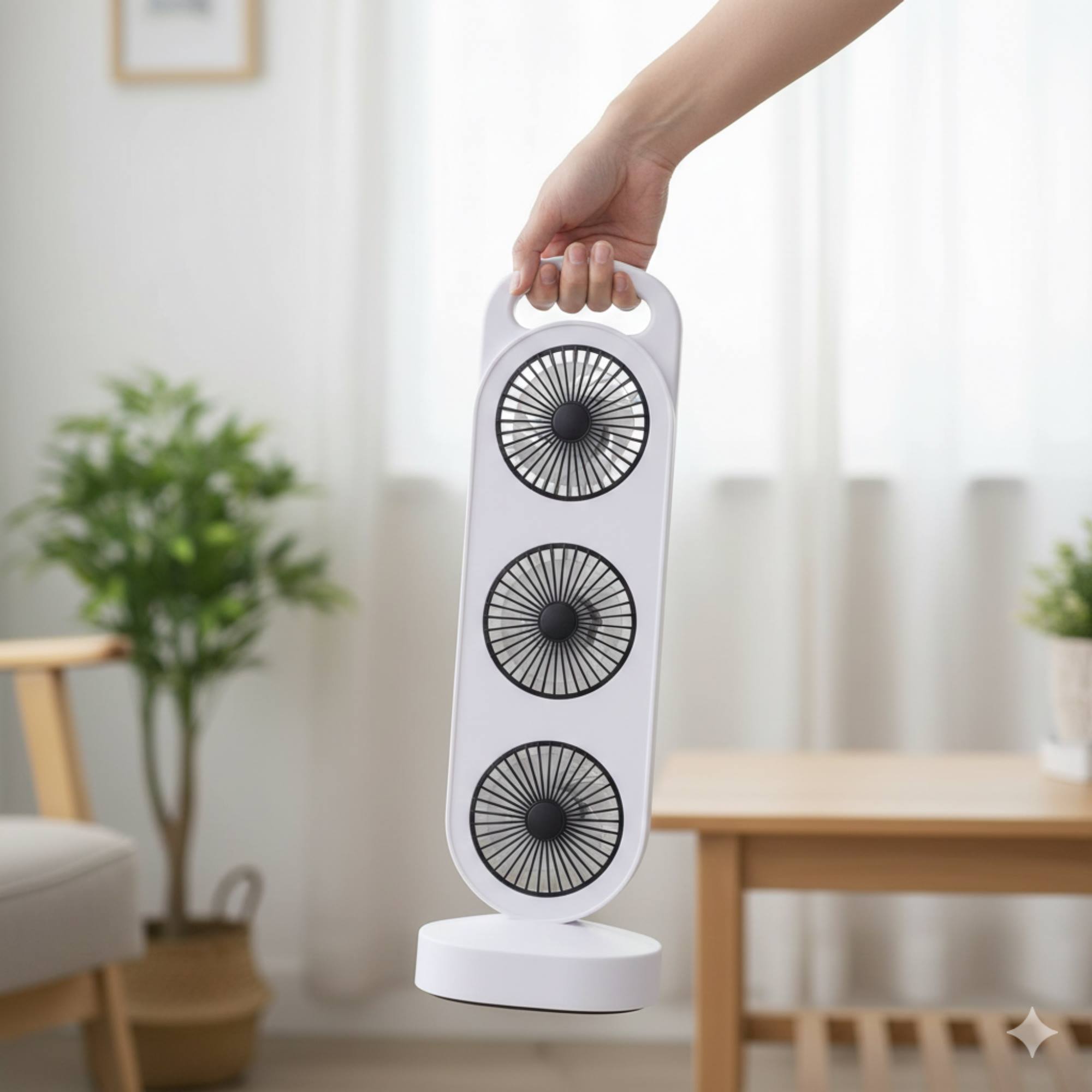 Ventilador USB, 3W, 3 velocidades, batería 1200mAh, blanco