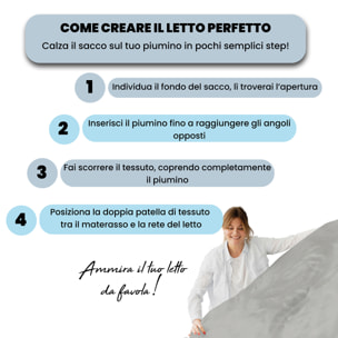 PARURE COPRIPIUMINO RASO CLOE, 100% Raso di Cotone, Made in Italy - GRIGIO CHIARO