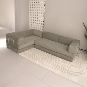 TRENDY - Canapé compressé 5 places angle modulable en velours côtelé taupe