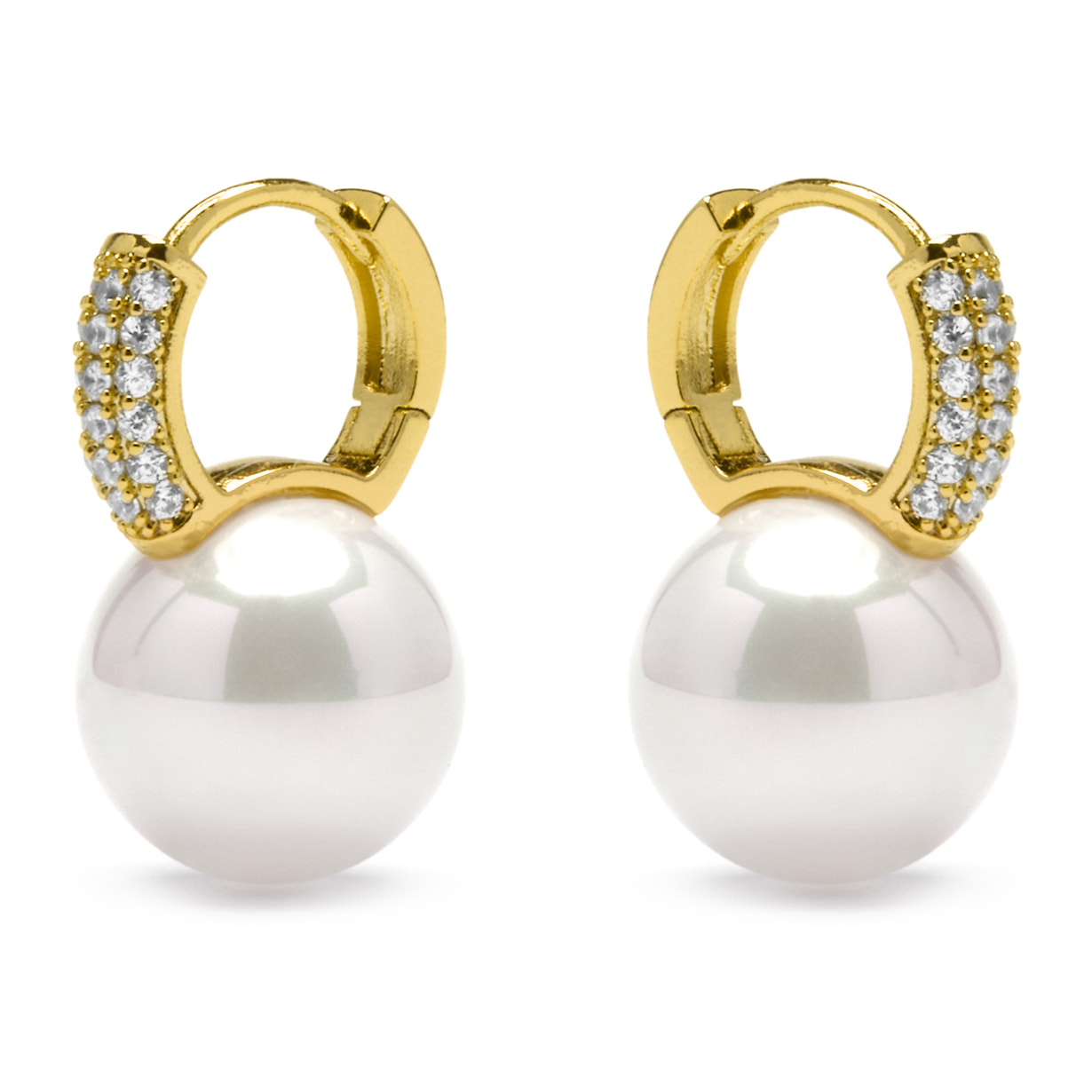 Pendientes acabado oro amarillo de 18k y Perla Blanca
