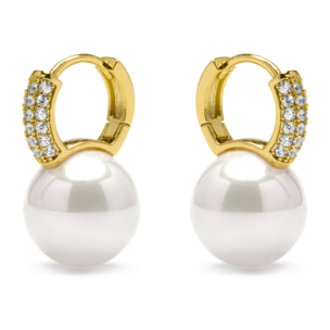 Pendientes acabado oro amarillo de 18k y Perla Blanca