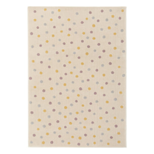 Tapis enfant intérieur à gros pois crème, bleu, jaune, violet 120 x 170cm HANNA