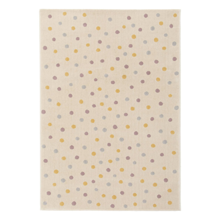 Tapis enfant intérieur à gros pois crème, bleu, jaune, violet 120 x 170cm HANNA