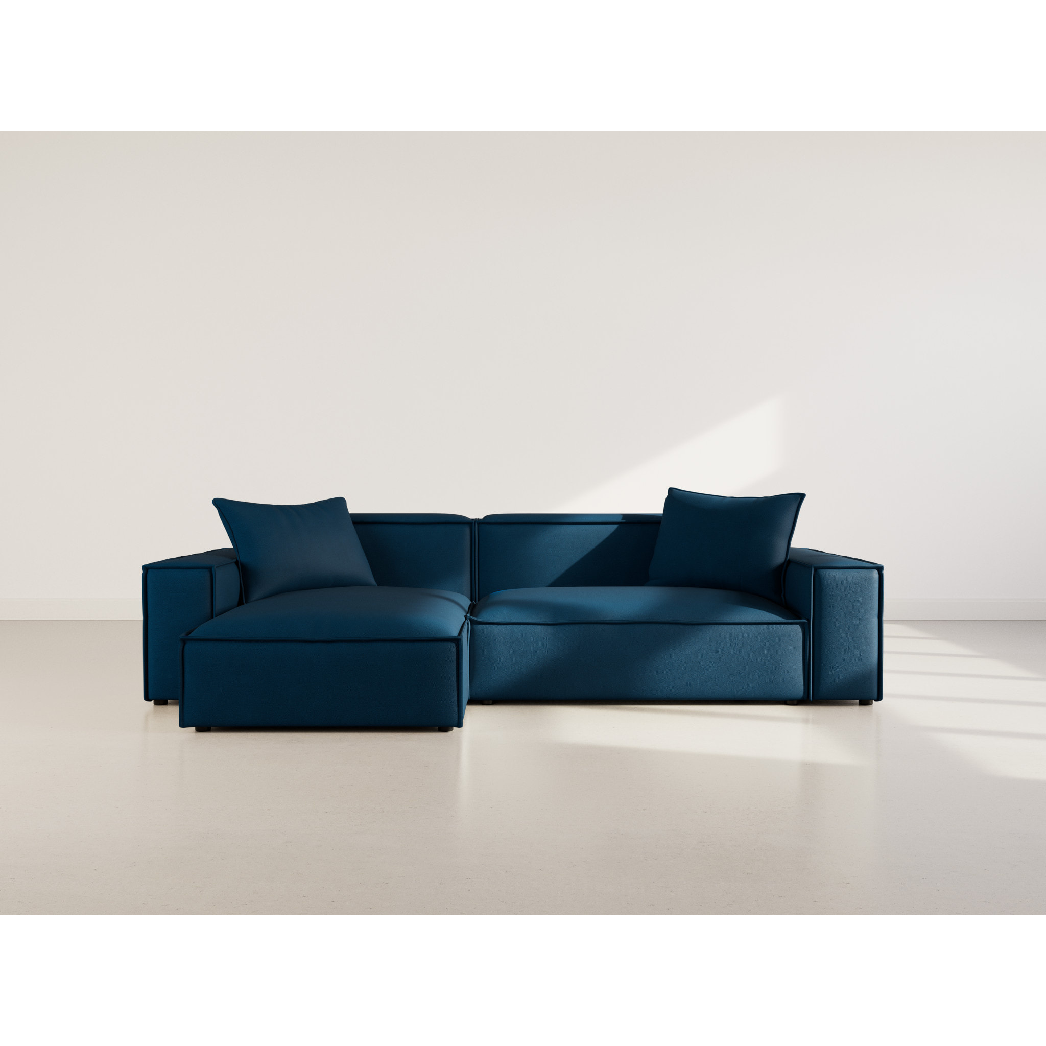 Atlas - Canapé d'angle réversible 4 places en velours texturé - Bleu