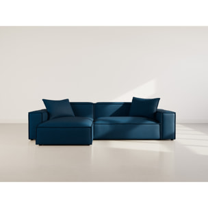 Atlas - Canapé d'angle réversible 4 places en velours texturé - Bleu
