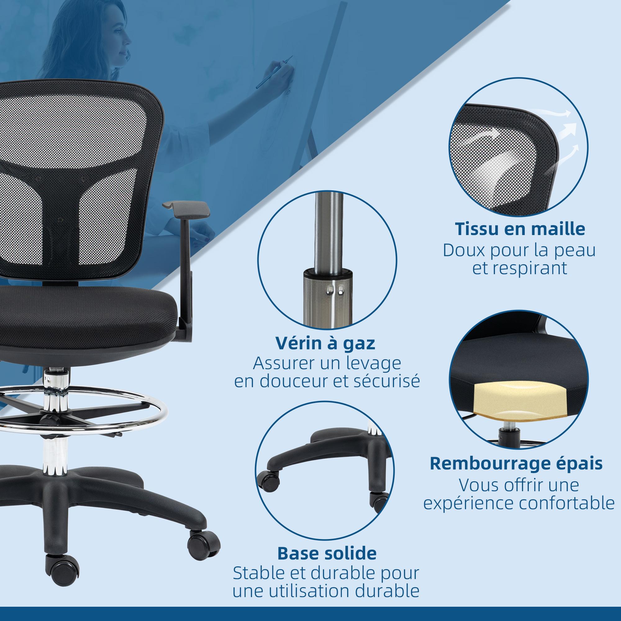 Fauteuil De Bureau Assise Haute Réglable Tissu Maille - Chaise