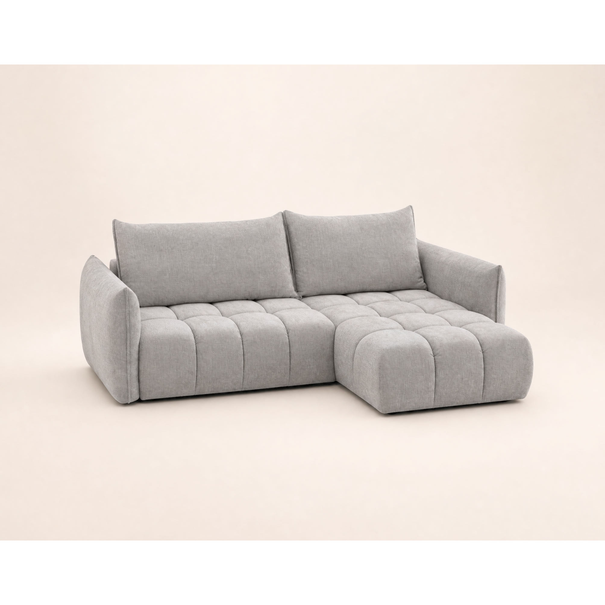 Ambroise - Canapé d'angle droit 4 places convertible avec coffre en velours texturé - Gris clair