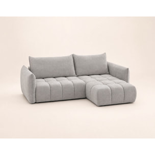 Ambroise - Canapé d'angle droit 4 places convertible avec coffre en velours texturé - Gris clair