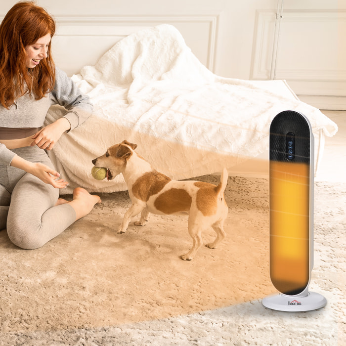 Calefactor Cerámico de Torre 1200W/2000W con Mando a Distancia Termostato Temporizador de 24H y Sistema Antivuelco para Sala de 20 m² 21x21x63,5 cm Blanco y Negro