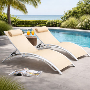 Lot de 2 transats ajustables blanc et écru MEDAN