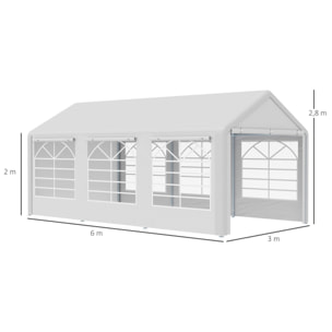Carpa para Fiestas 6x3 m Cenador Pabellón de Jardín con 4 Paneles Laterales 2 Puertas Enrollables y 6 Ventanas Protección UV para Exterior Eventos Bodas Blanco