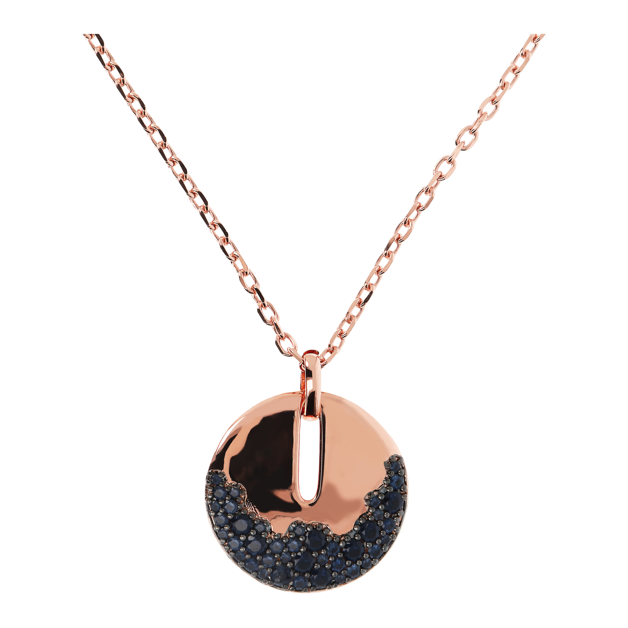 Collana con Pendente Tondo e Dettaglio Pavé in Cubic Zirconia Nere Placcata Oro Rosa 18kt