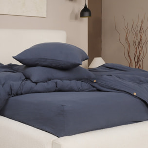 Housse de couette gaze de coton lavé bleu petrole