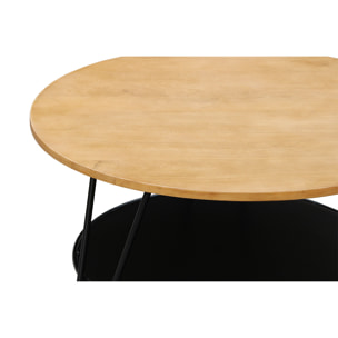 Table basse ronde bois manguier massif et métal noir D80 cm PRIYA