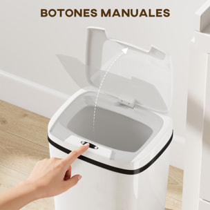 Cubo de Basura Cocina Automático 15 L, Papelera de Cocina con Sensor Infrarrojo y Modo Manual, Anillo de Retención, Antihuellas, para Oficina, Hogar, Blanco