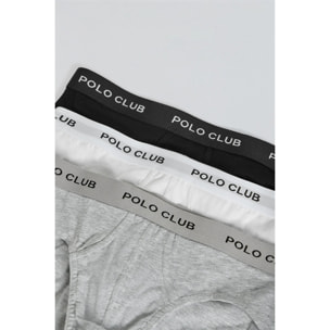 Pack di tre slip nero, grigio e bianco con particolare Polo Club