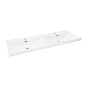 Double vasque semi-encastrée 121x46 cm - blanc brillant - avec trop-plein - B-Way SAT