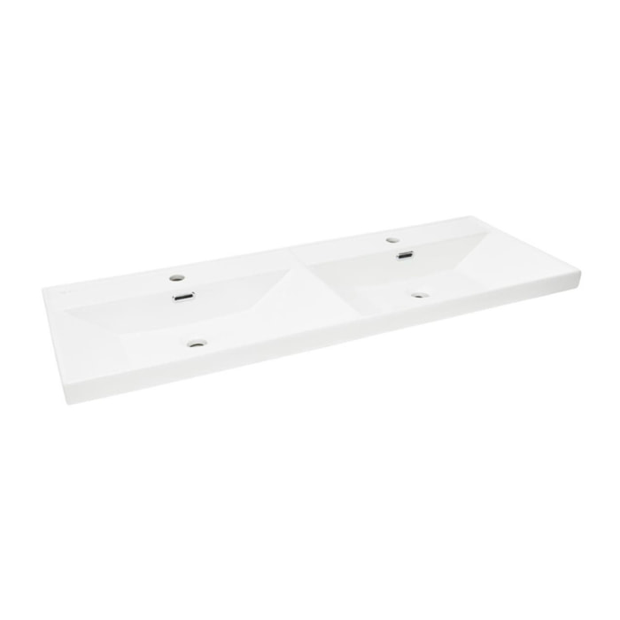 Double vasque semi-encastrée 121x46 cm - blanc brillant - avec trop-plein - B-Way SAT