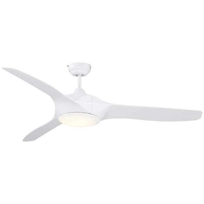 Ventilador de Techo Motor Diámetro 132 cm con Luz LED Mando a Distancia 3 Aspas Reversibles 6 Velocidades y Temporizador Silencioso para Dormitorio Salón Comedor Blanco